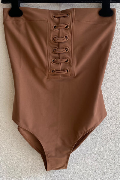 Maillot de bain BUSTIER LACETS Noisette
