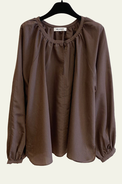 Blouse en satin rayé EROL Marron