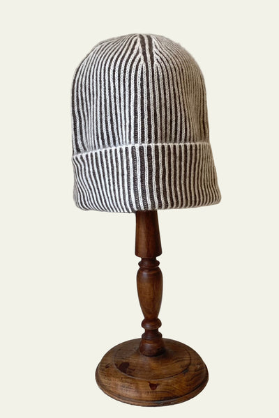 Bonnet rayé en cachemire Taupe
