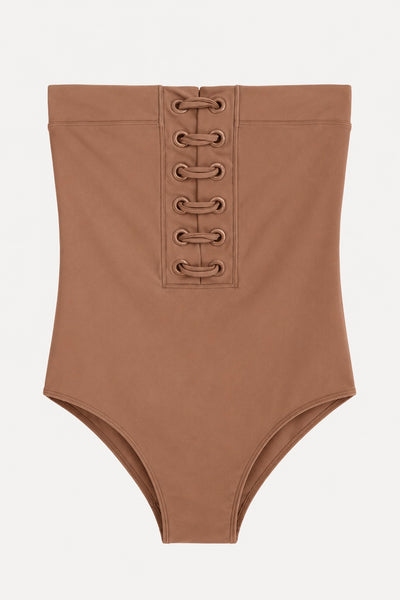 Maillot de bain BUSTIER LACETS Noisette