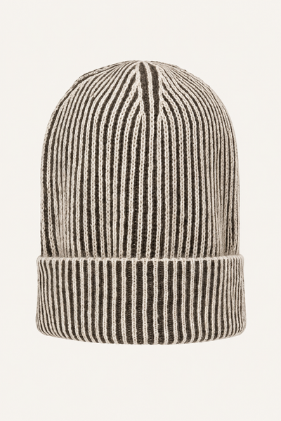 Bonnet rayé en cachemire Taupe