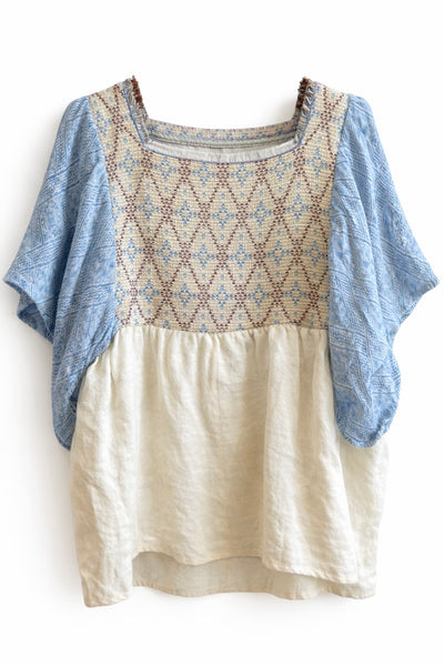 Blouse empiècement Bleue
