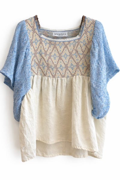 Blouse empiècement Bleue