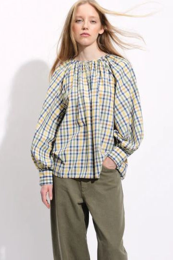 Blouse à carreaux Bleu