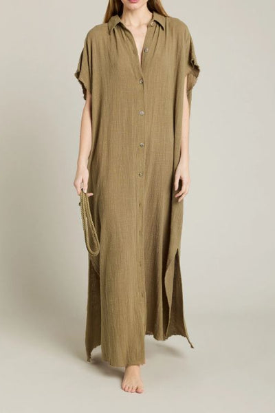 Robe chemise gaufrée Kaki