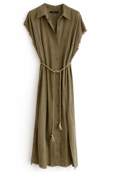 Robe chemise gaufrée Kaki