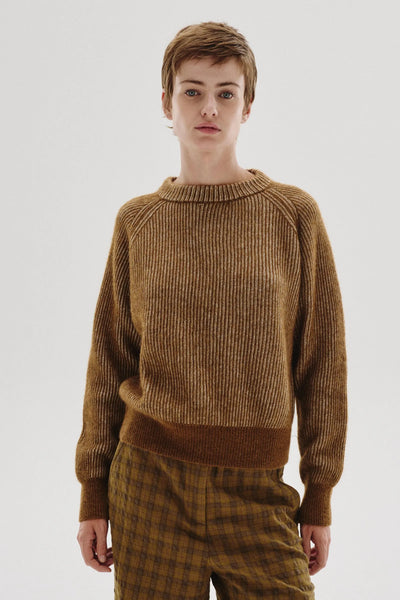 Pull en maille rayée Ocre