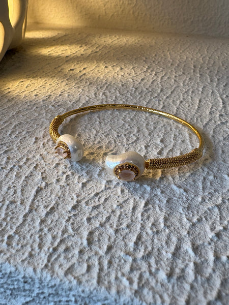 Jonc perle & Quartz Rose