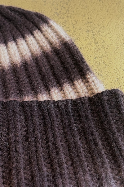 Bonnet cachemire Rayé Brun