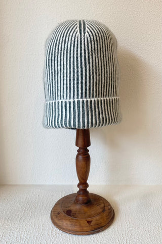 Bonnet rayé en cachemire Vert